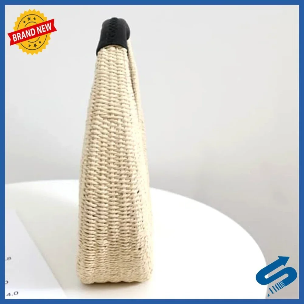 Hand Woven Straw Hobo Handbag Round Top Handle Clutch Beach Purse